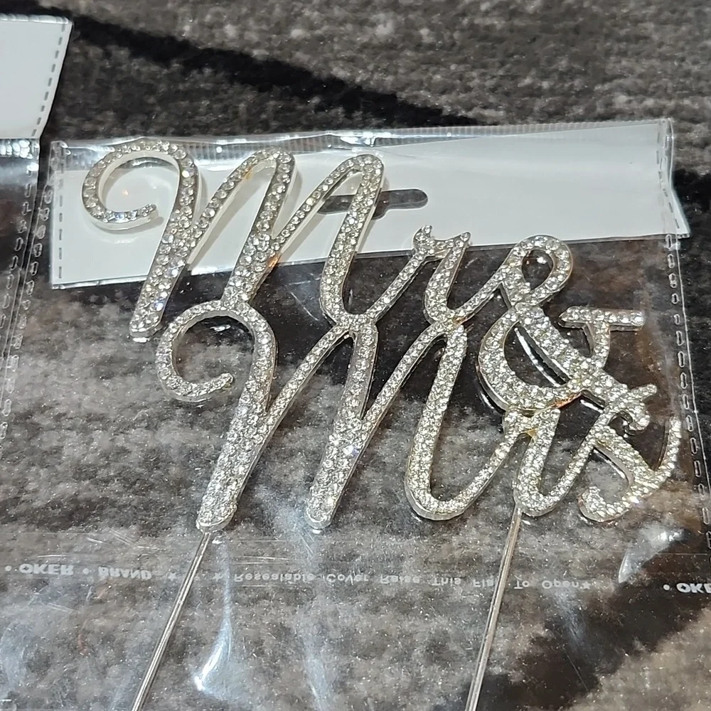 ELLA CELEBRATION SILVER METAL RHINESTONES MR & MRS CURSVIE WEDDING CAKE …